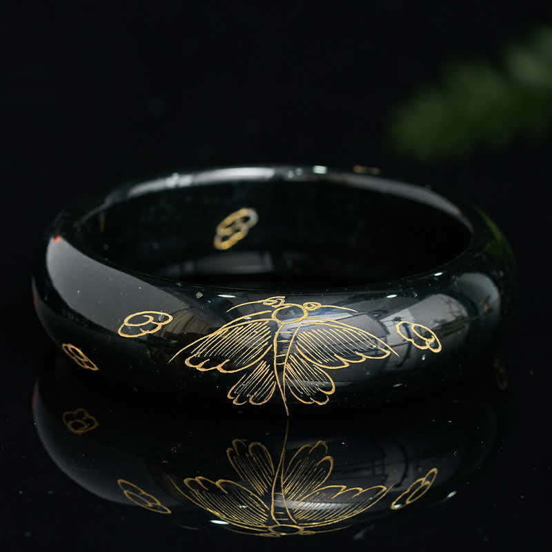 Nimara Ritual Natural Cyan Jade Carving Harmony Bangle Bracelet