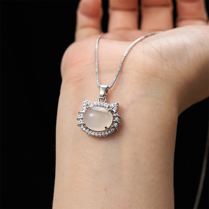 Nimara Ritual Natural Chalcedony Cat Head Positive Necklace