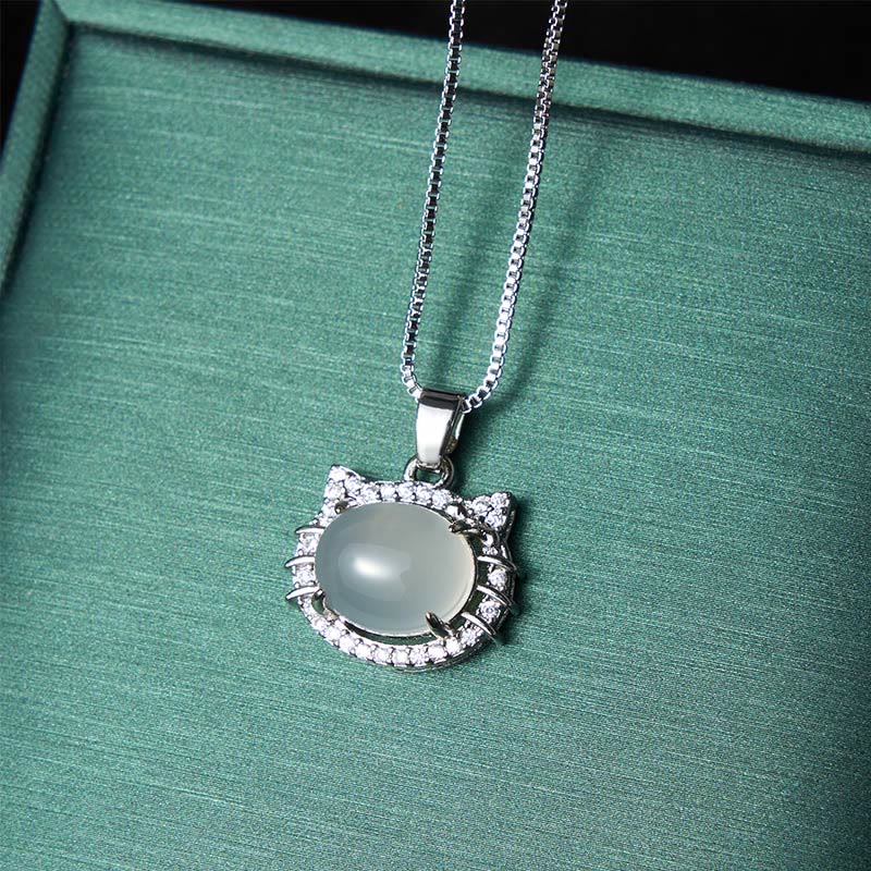 Nimara Ritual Natural Chalcedony Cat Head Positive Necklace