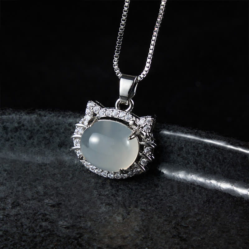 Nimara Ritual Natural Chalcedony Cat Head Positive Necklace