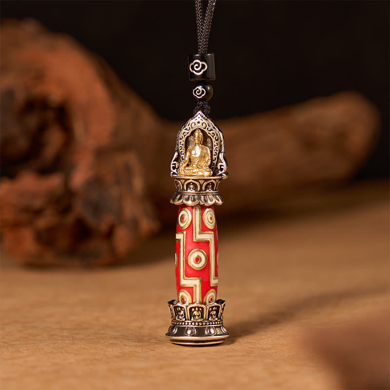 Nimara Ritual Copper Nine-Eye Dzi Bead Pattern Protection Tibetan Charm Necklace Pendant