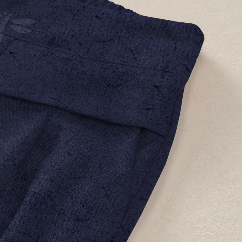 Nimara Ritual Cotton Linen Dragonfly Ripple Pattern Women's Elastic Waist Wide Leg Pants With Pockets