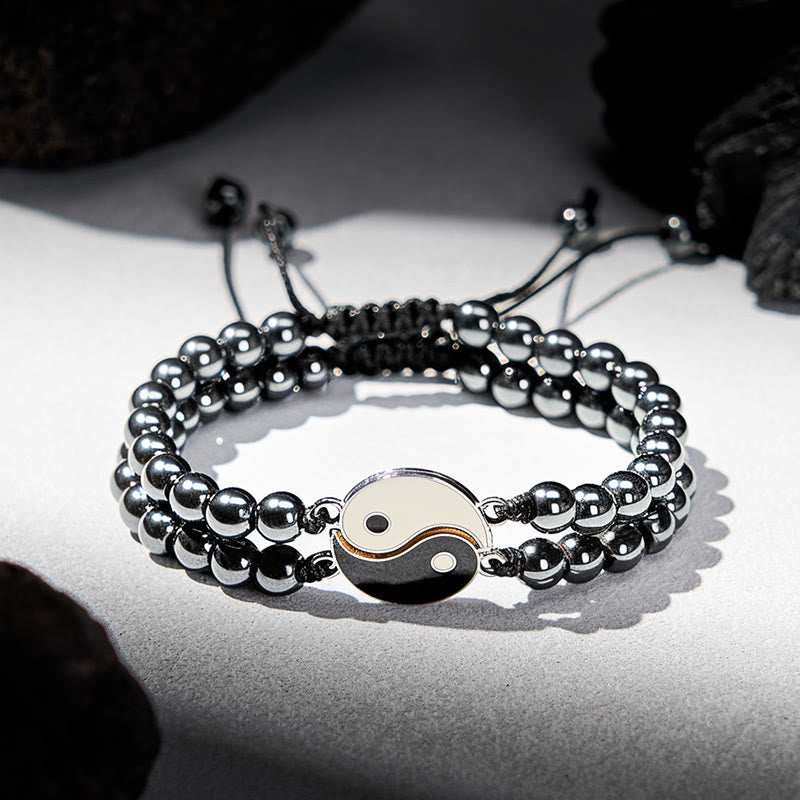 Nimara Ritual Yin Yang Hematite Frosted Stone Lava Rock Support Bracelet