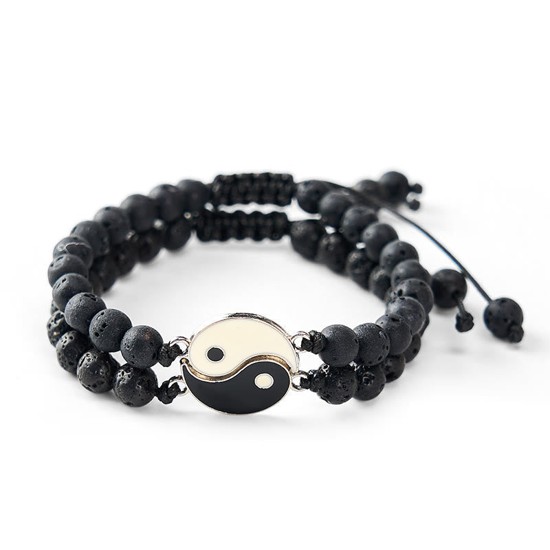 Nimara Ritual Yin Yang Hematite Frosted Stone Lava Rock Support Bracelet