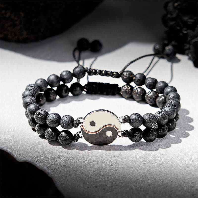 Nimara Ritual Yin Yang Hematite Frosted Stone Lava Rock Support Bracelet