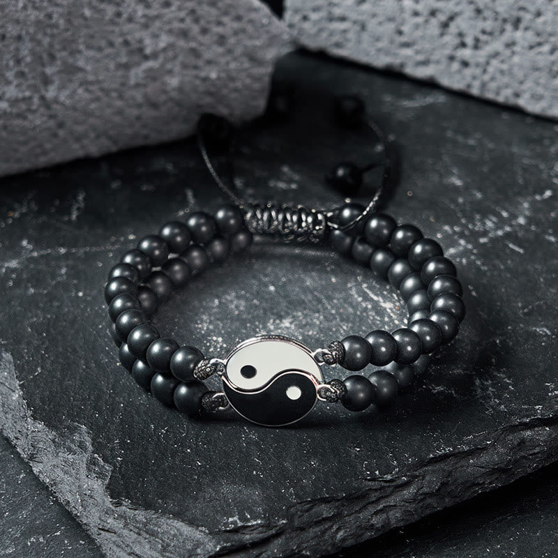 Nimara Ritual Yin Yang Hematite Frosted Stone Lava Rock Support Bracelet