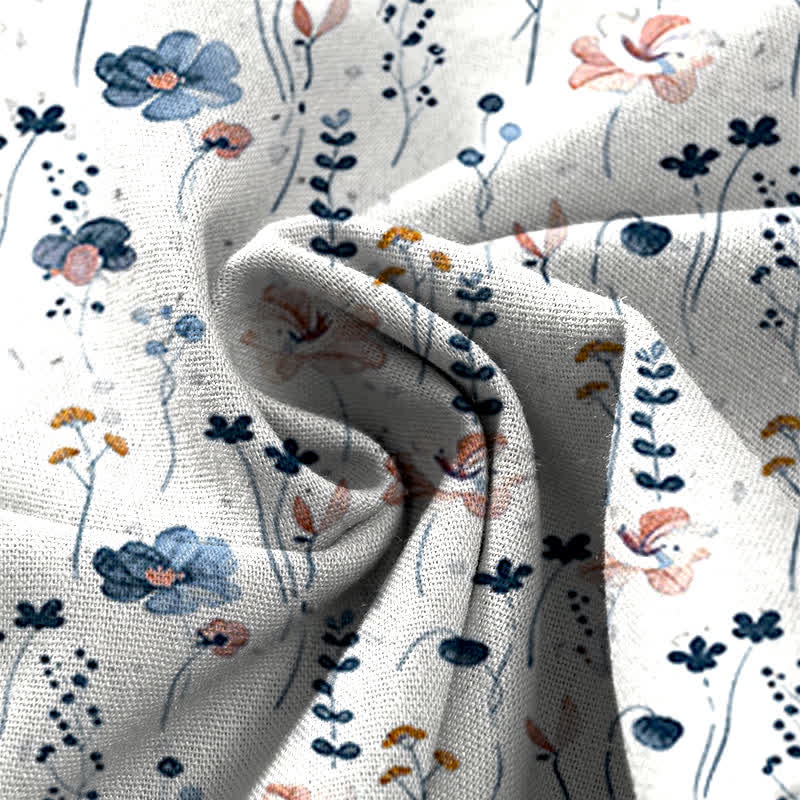 Nimara Ritual Cotton Linen Floral Pattern Women's Elastic Waist Wide Leg Pants With Pockets