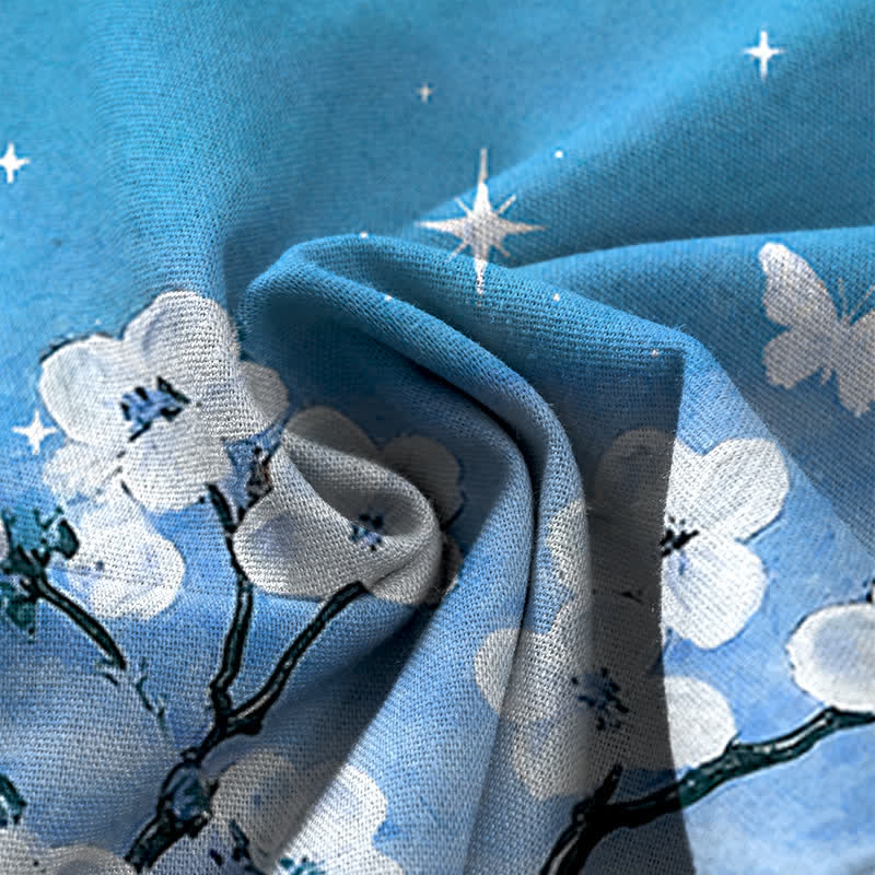 Nimara Ritual Cotton Linen Gradient Floral Pattern Women's Elastic Waist Wide Leg Pants With Pockets