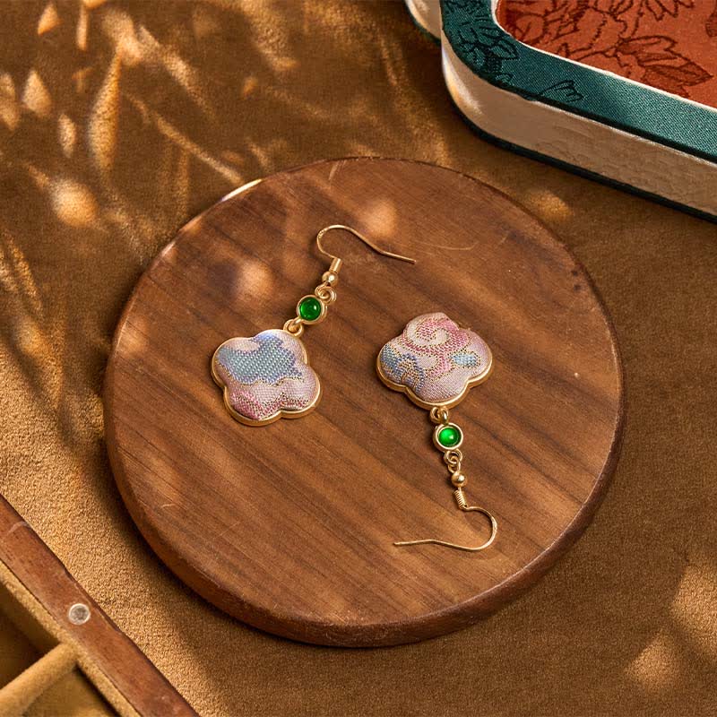 Nimara Ritual Handcrafted Silk Art Floral Shaped Colorful Patterns Teardrop Earrings