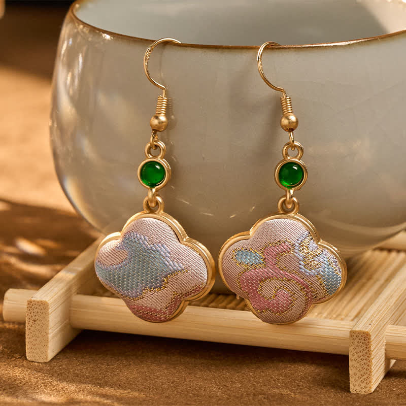 Nimara Ritual Handcrafted Silk Art Floral Shaped Colorful Patterns Teardrop Earrings