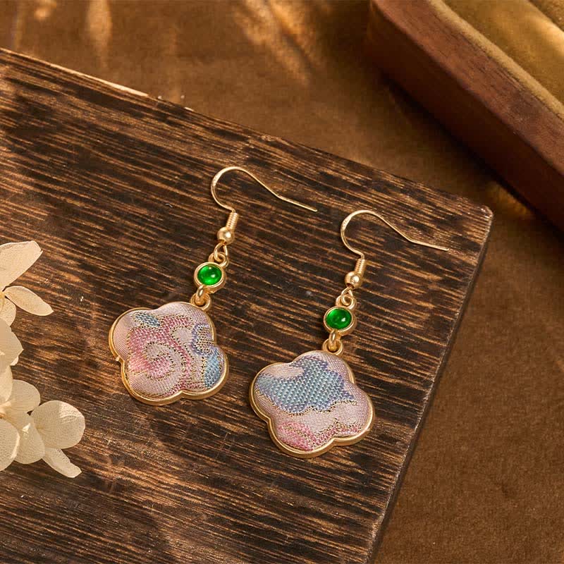 Nimara Ritual Handcrafted Silk Art Floral Shaped Colorful Patterns Teardrop Earrings