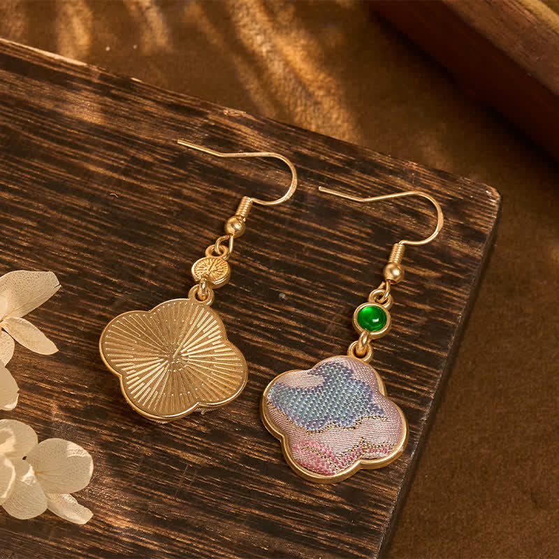 Nimara Ritual Handcrafted Silk Art Floral Shaped Colorful Patterns Teardrop Earrings