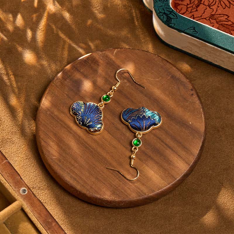 Nimara Ritual Song Brocade Blue Shell-Shaped Prosperity Green Bead Teardrop Earrings