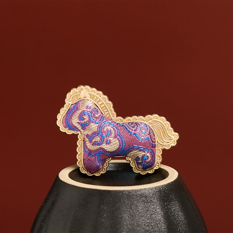 Prosperity and Energy Song Brocade Handcrafted Purple Horse Brooch