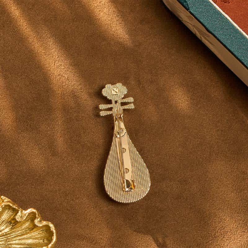 Nimara Ritual Song Brocade Handcrafted Guqin-shaped Floral Harmony New Chinese Brooch