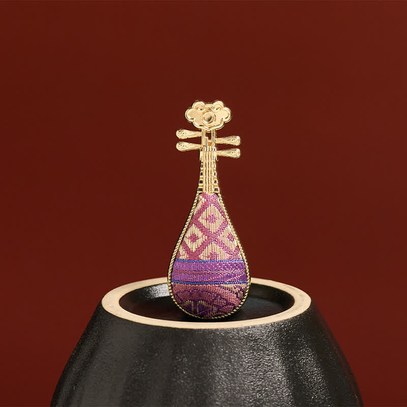 Nimara Ritual Song Brocade Handcrafted Guqin-shaped Floral Harmony New Chinese Brooch