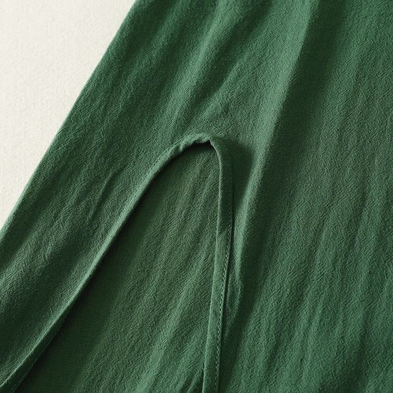 Nimara Ritual Summer Solid Green Mandarin Collar Side Slit Women's Sleeveless Dress