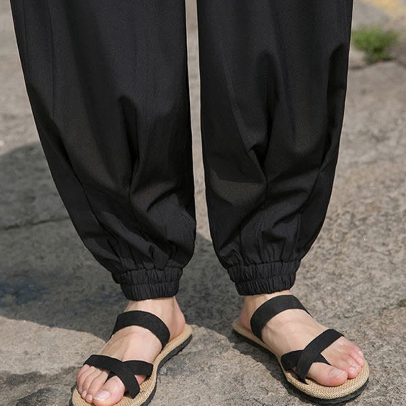 Nimara Ritual Summer Casual Drawstring Chinese Character Carefree Embroidery Ankle Pants Men's Harem Pants With Pockets