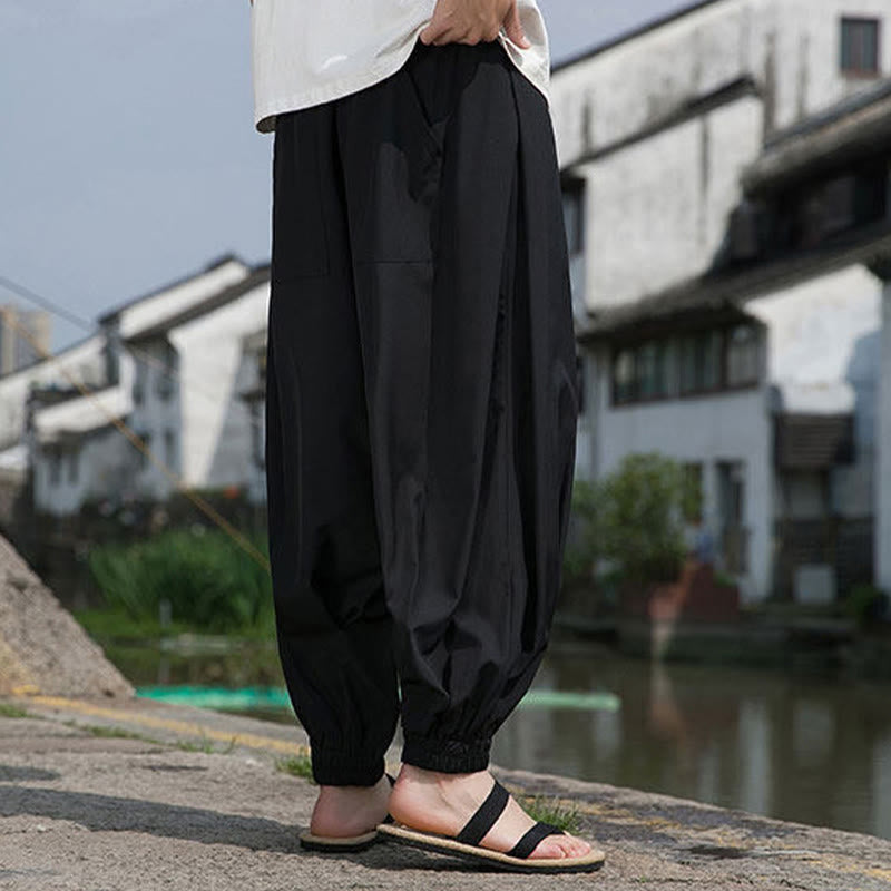 Nimara Ritual Summer Casual Drawstring Chinese Character Carefree Embroidery Ankle Pants Men's Harem Pants With Pockets