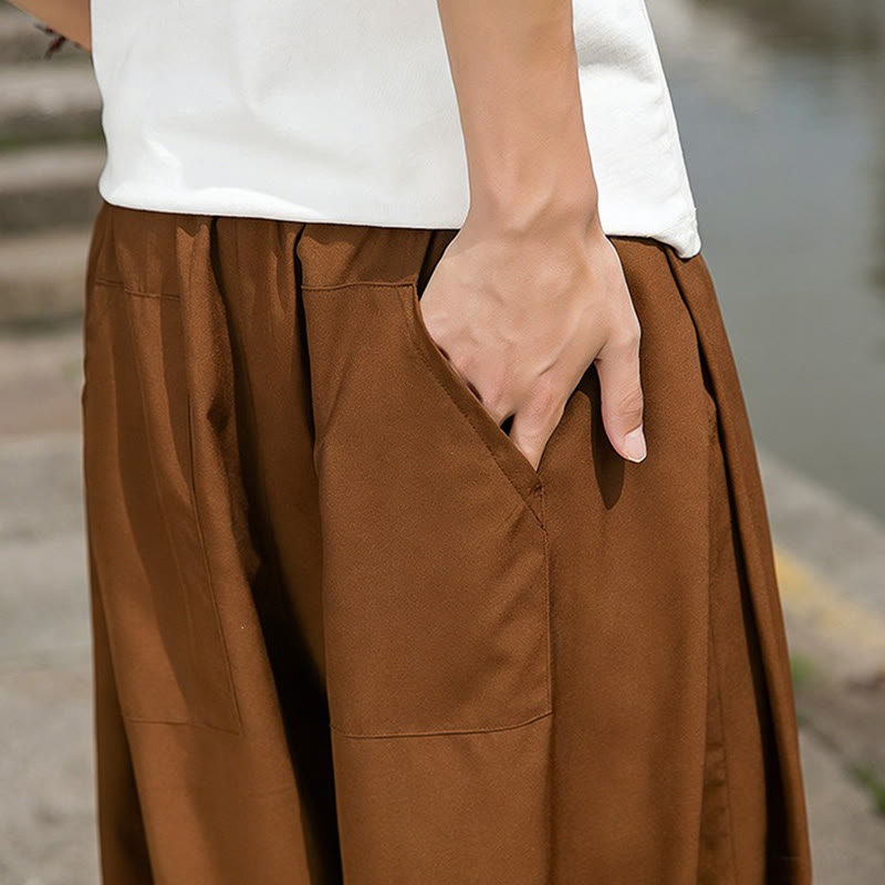 Nimara Ritual Summer Casual Drawstring Chinese Character Carefree Embroidery Ankle Pants Men's Harem Pants With Pockets