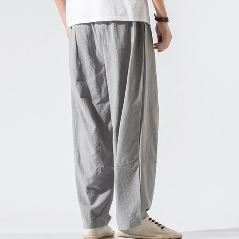 Nimara Ritual Summer Casual Minimalist Drawstring Elastic Waist Solid Long Pants Men's Harem Pants With Pockets