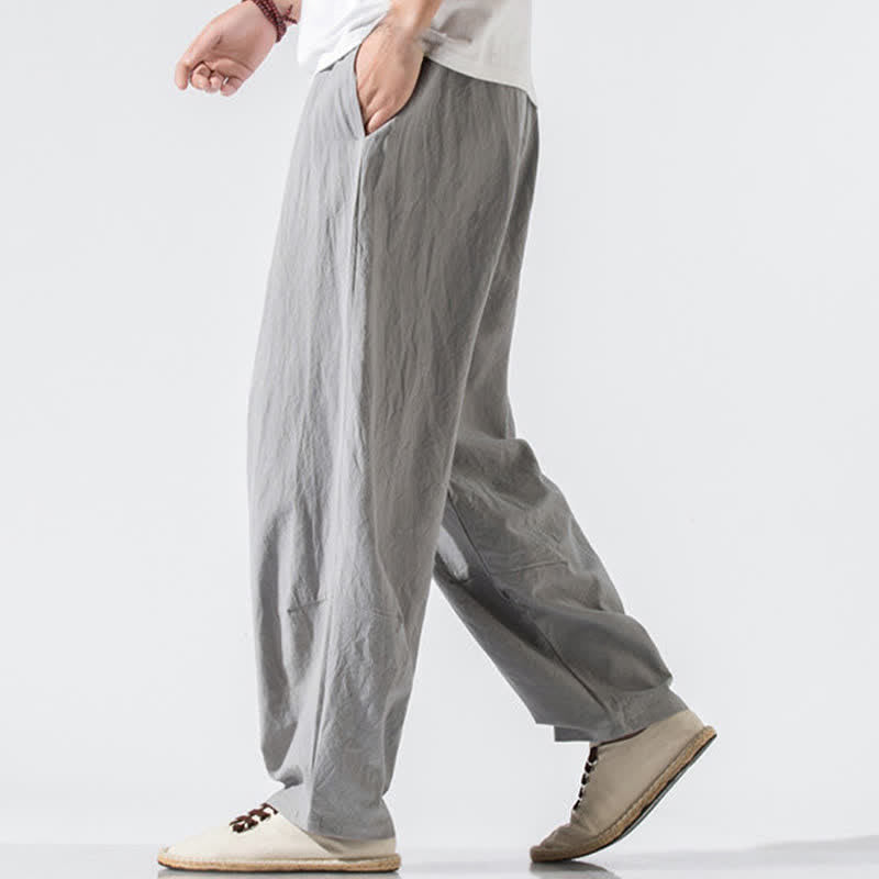 Nimara Ritual Summer Casual Minimalist Drawstring Elastic Waist Solid Long Pants Men's Harem Pants With Pockets