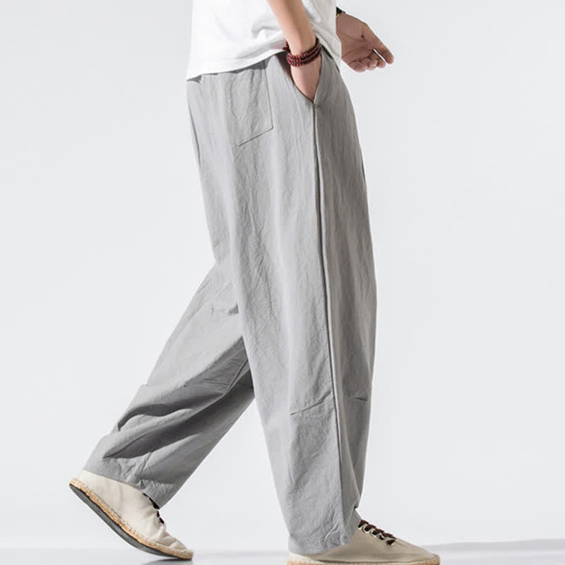 Nimara Ritual Summer Casual Minimalist Drawstring Elastic Waist Solid Long Pants Men's Harem Pants With Pockets