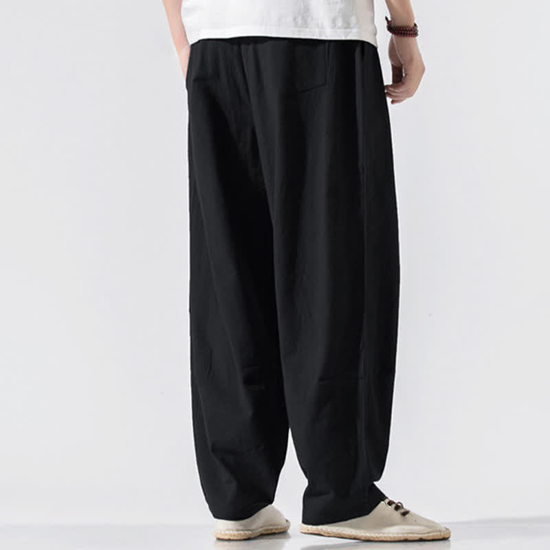 Nimara Ritual Summer Casual Minimalist Drawstring Elastic Waist Solid Long Pants Men's Harem Pants With Pockets