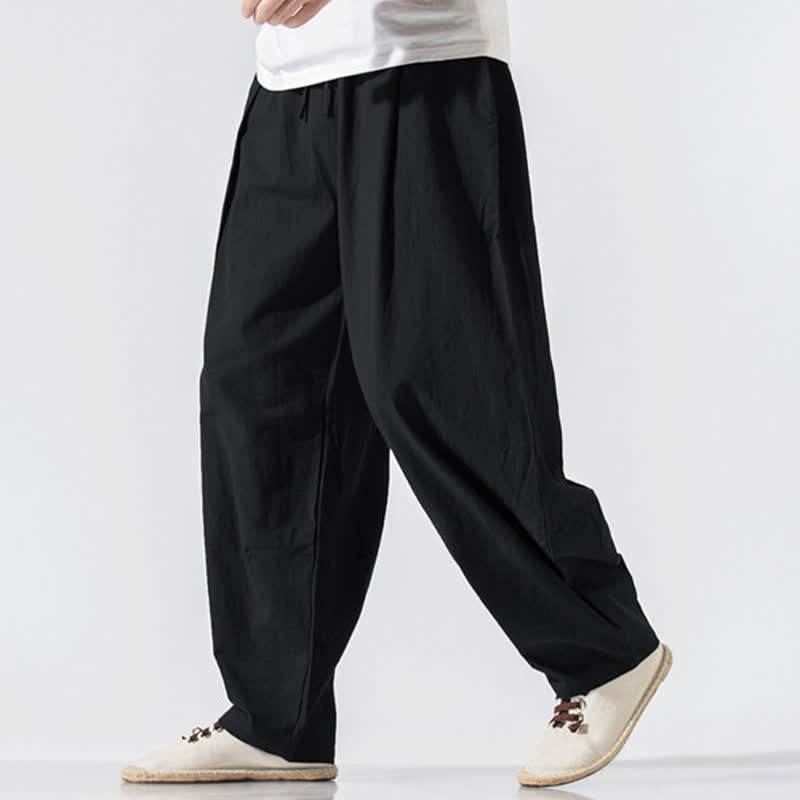Nimara Ritual Summer Casual Minimalist Drawstring Elastic Waist Solid Long Pants Men's Harem Pants With Pockets