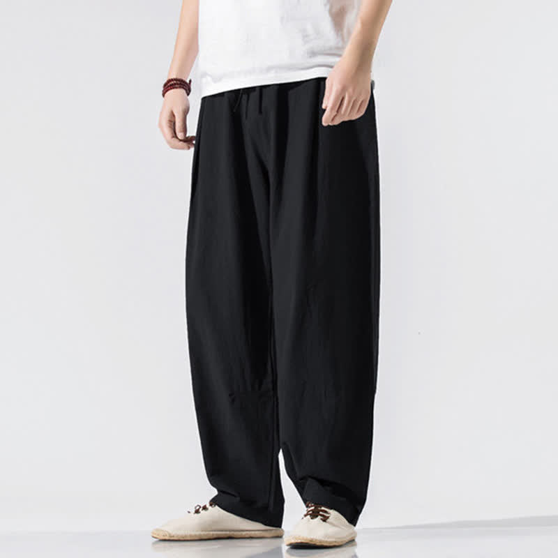 Nimara Ritual Summer Casual Minimalist Drawstring Elastic Waist Solid Long Pants Men's Harem Pants With Pockets