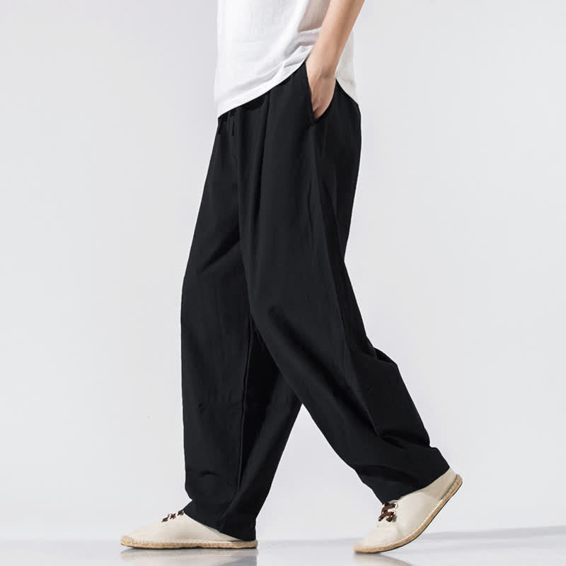 Nimara Ritual Summer Casual Minimalist Drawstring Elastic Waist Solid Long Pants Men's Harem Pants With Pockets