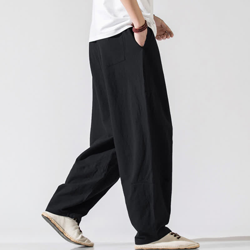 Nimara Ritual Summer Casual Minimalist Drawstring Elastic Waist Solid Long Pants Men's Harem Pants With Pockets