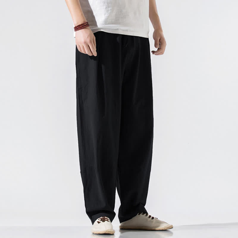 Nimara Ritual Summer Casual Minimalist Drawstring Elastic Waist Solid Long Pants Men's Harem Pants With Pockets