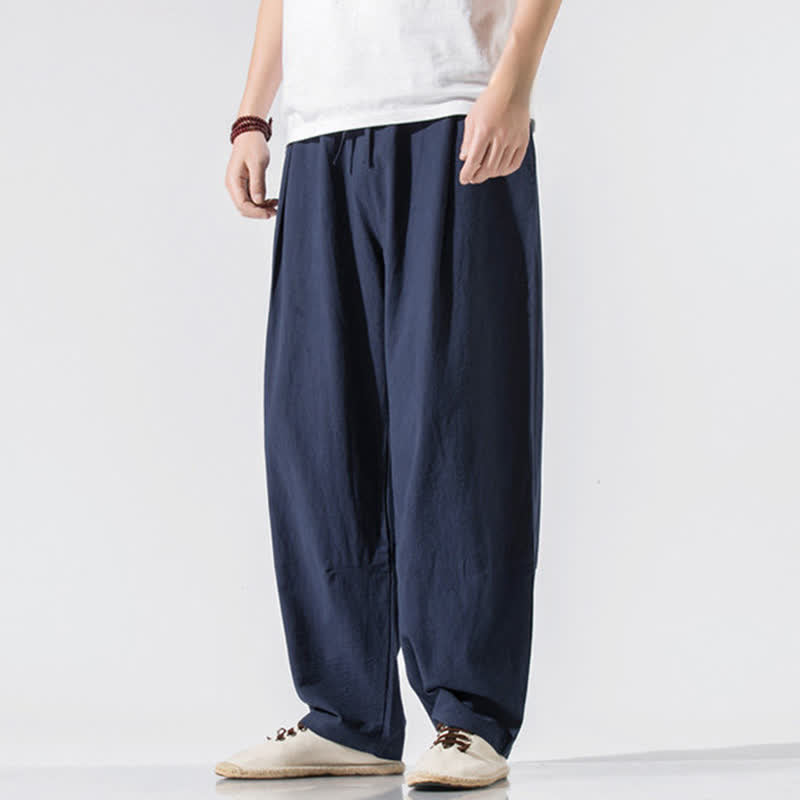 Nimara Ritual Summer Casual Minimalist Drawstring Elastic Waist Solid Long Pants Men's Harem Pants With Pockets