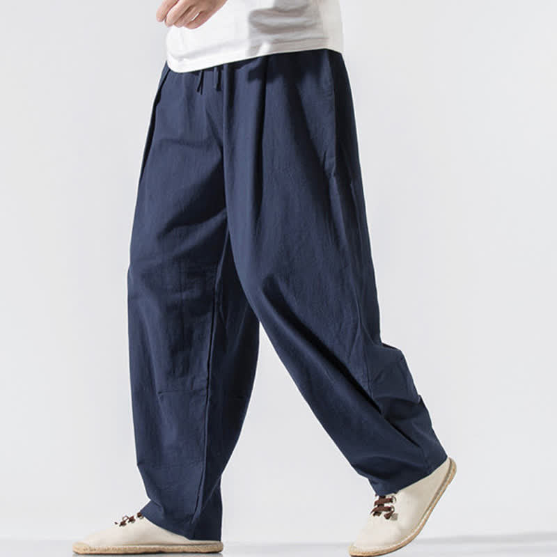 Nimara Ritual Summer Casual Minimalist Drawstring Elastic Waist Solid Long Pants Men's Harem Pants With Pockets