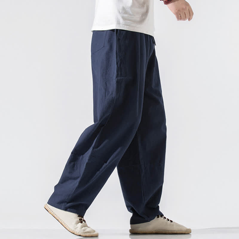 Nimara Ritual Summer Casual Minimalist Drawstring Elastic Waist Solid Long Pants Men's Harem Pants With Pockets
