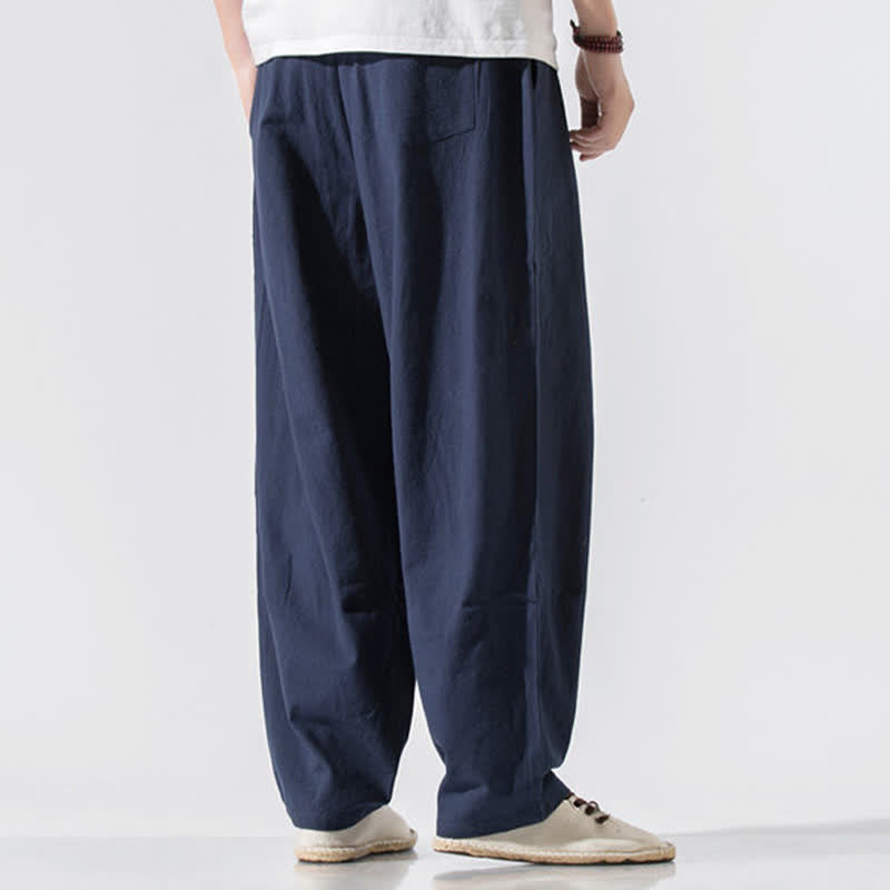 Nimara Ritual Summer Casual Minimalist Drawstring Elastic Waist Solid Long Pants Men's Harem Pants With Pockets