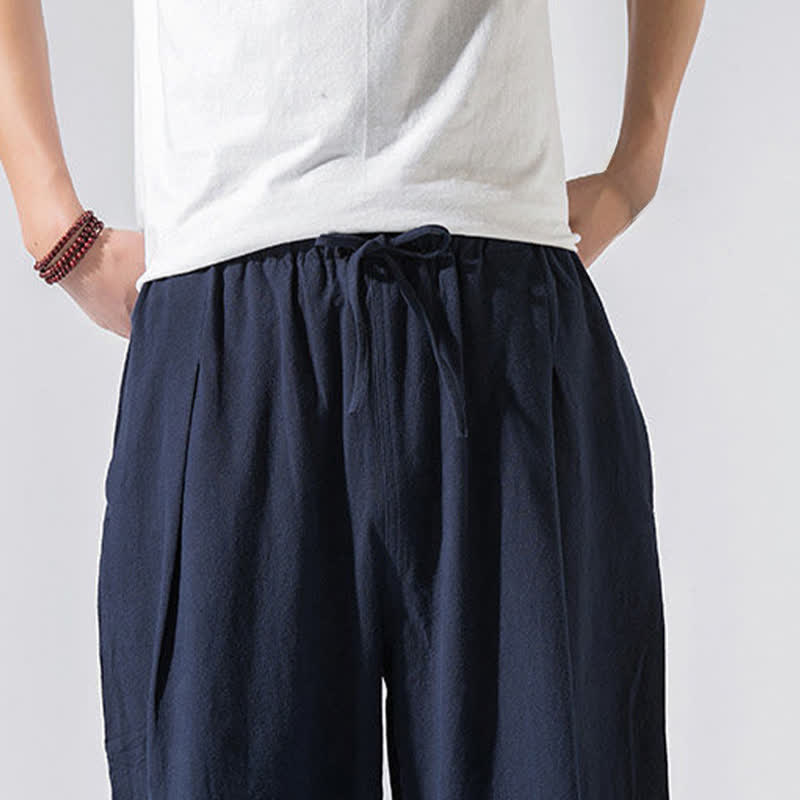 Nimara Ritual Summer Casual Minimalist Drawstring Elastic Waist Solid Long Pants Men's Harem Pants With Pockets