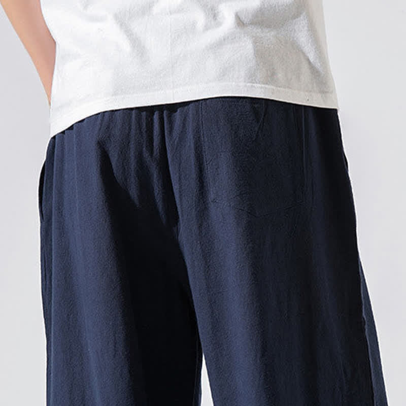 Nimara Ritual Summer Casual Minimalist Drawstring Elastic Waist Solid Long Pants Men's Harem Pants With Pockets