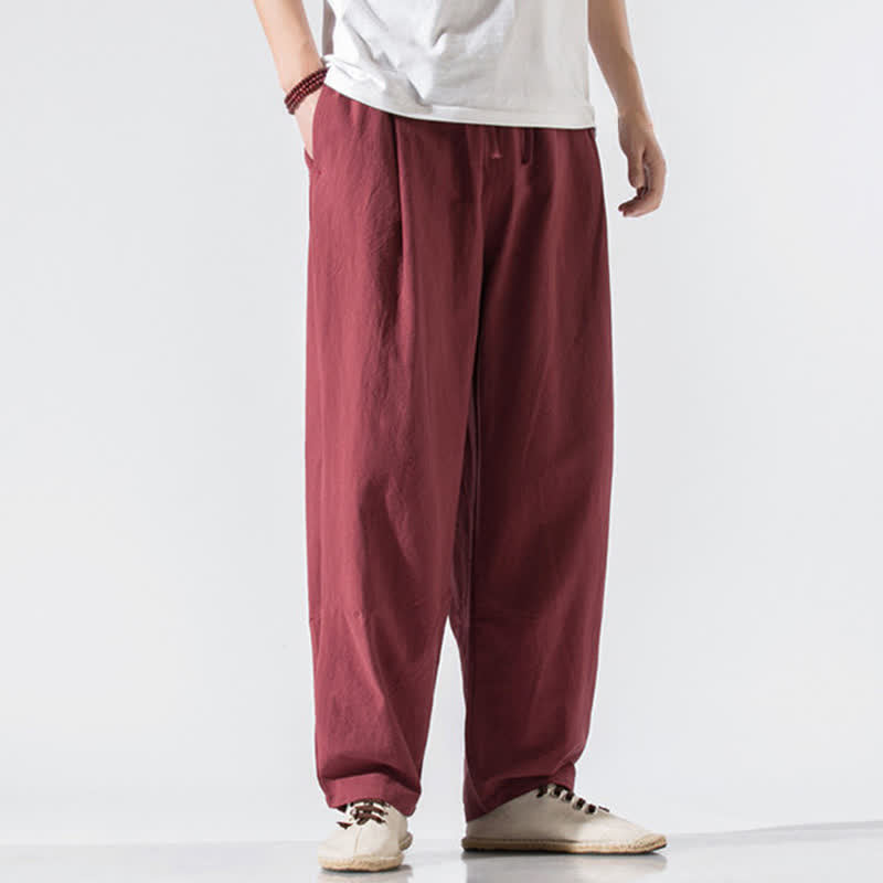 Nimara Ritual Summer Casual Minimalist Drawstring Elastic Waist Solid Long Pants Men's Harem Pants With Pockets