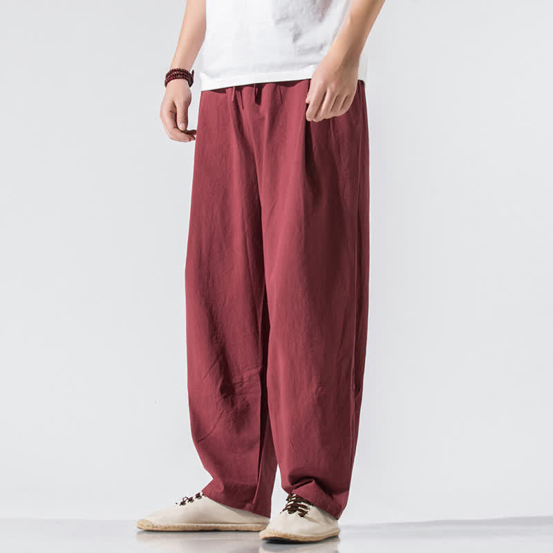 Nimara Ritual Summer Casual Minimalist Drawstring Elastic Waist Solid Long Pants Men's Harem Pants With Pockets