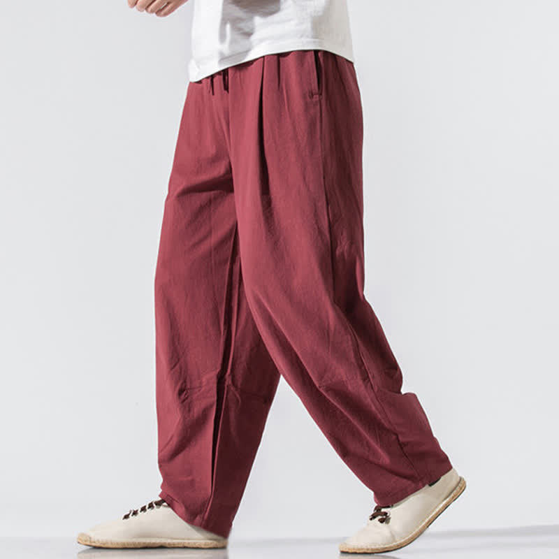 Nimara Ritual Summer Casual Minimalist Drawstring Elastic Waist Solid Long Pants Men's Harem Pants With Pockets