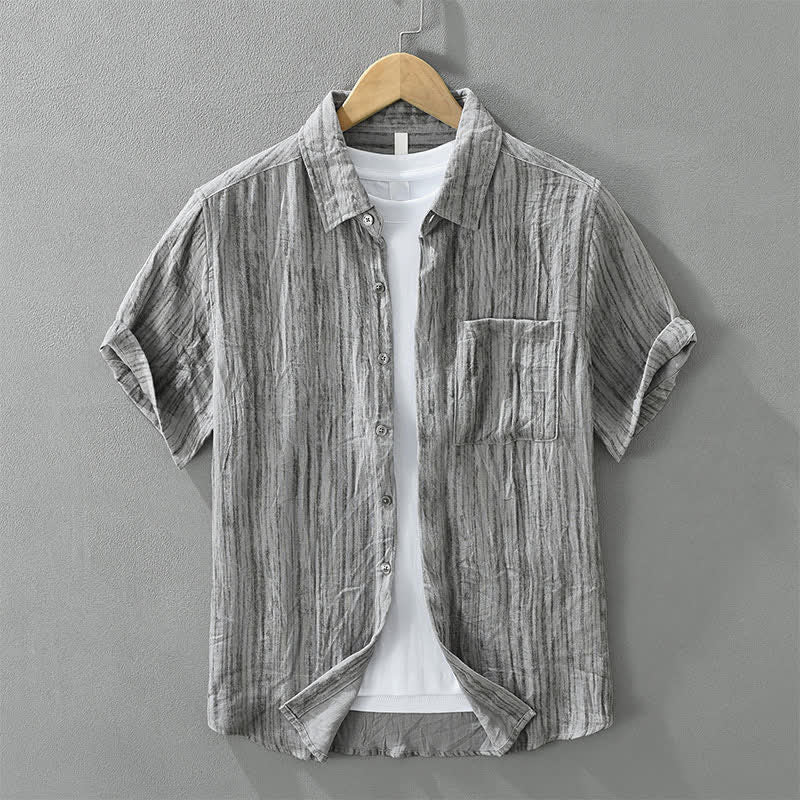 Nimara Ritual Summer Casual Minimalist Button-Up Striped Men's Short Sleeve Shirts With Decorative Pocket
