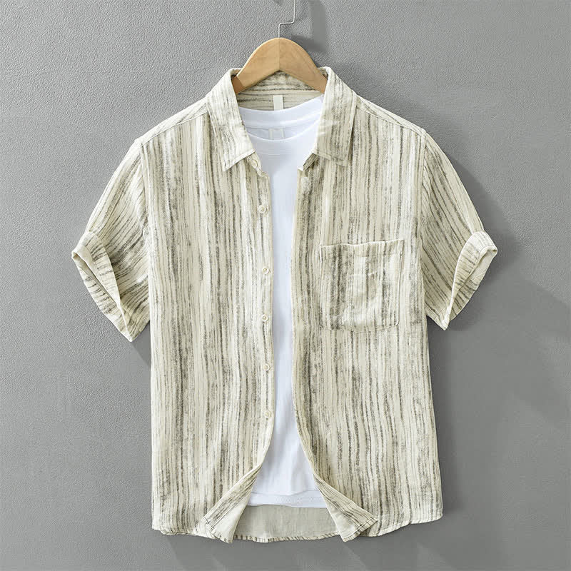Nimara Ritual Summer Casual Minimalist Button-Up Striped Men's Short Sleeve Shirts With Decorative Pocket