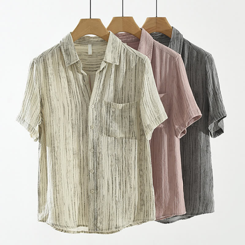 Nimara Ritual Summer Casual Minimalist Button-Up Striped Men's Short Sleeve Shirts With Decorative Pocket