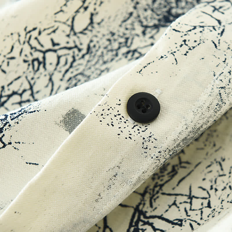 Nimara Ritual Summer Casual Abstract Crack Pattern Button-Up Patch Pocket Men's Short Sleeve Shirts