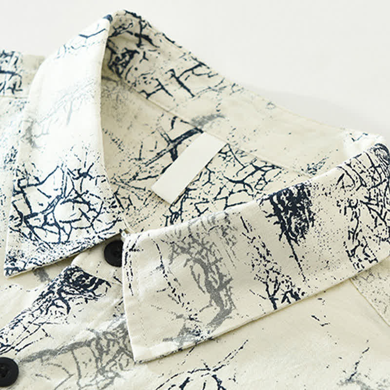 Nimara Ritual Summer Casual Abstract Crack Pattern Button-Up Patch Pocket Men's Short Sleeve Shirts