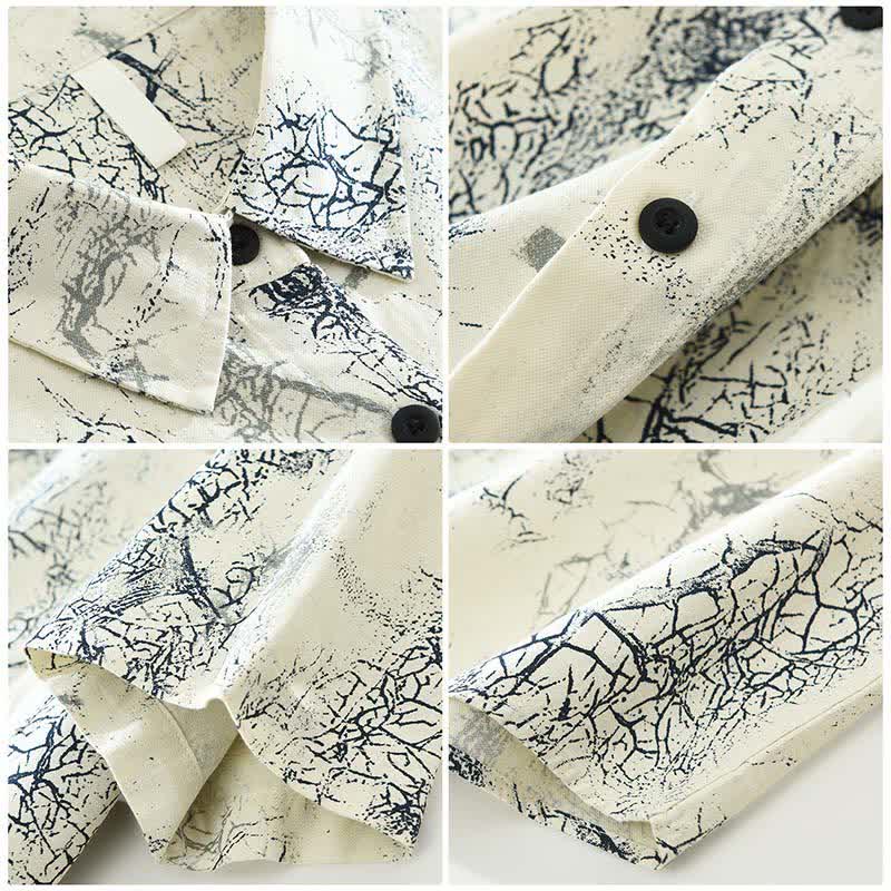 Nimara Ritual Summer Casual Abstract Crack Pattern Button-Up Patch Pocket Men's Short Sleeve Shirts