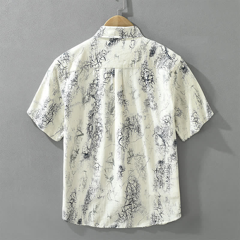 Nimara Ritual Summer Casual Abstract Crack Pattern Button-Up Patch Pocket Men's Short Sleeve Shirts