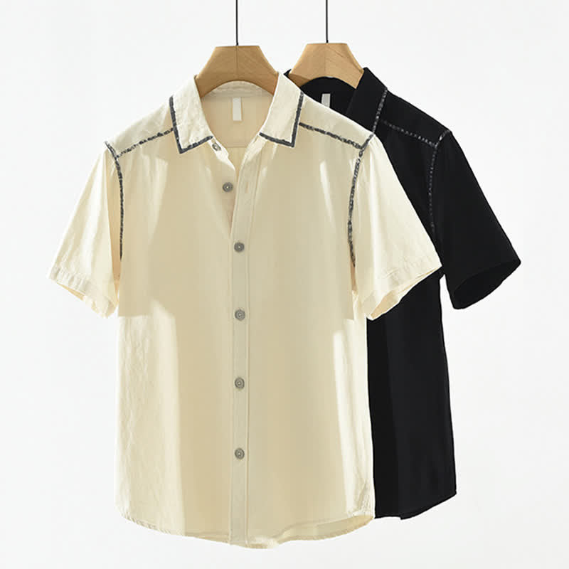 Nimara Ritual Summer Casual Vintage Line Design Button-Up Solid Men's Short Sleeve Shirts
